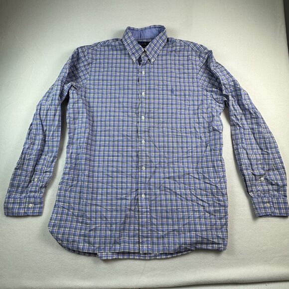 Ralph Lauren Shirt Men XL Blue Plaid COTTON STRETCH Button Down Pony Long sleeve - Picture 1 of 12